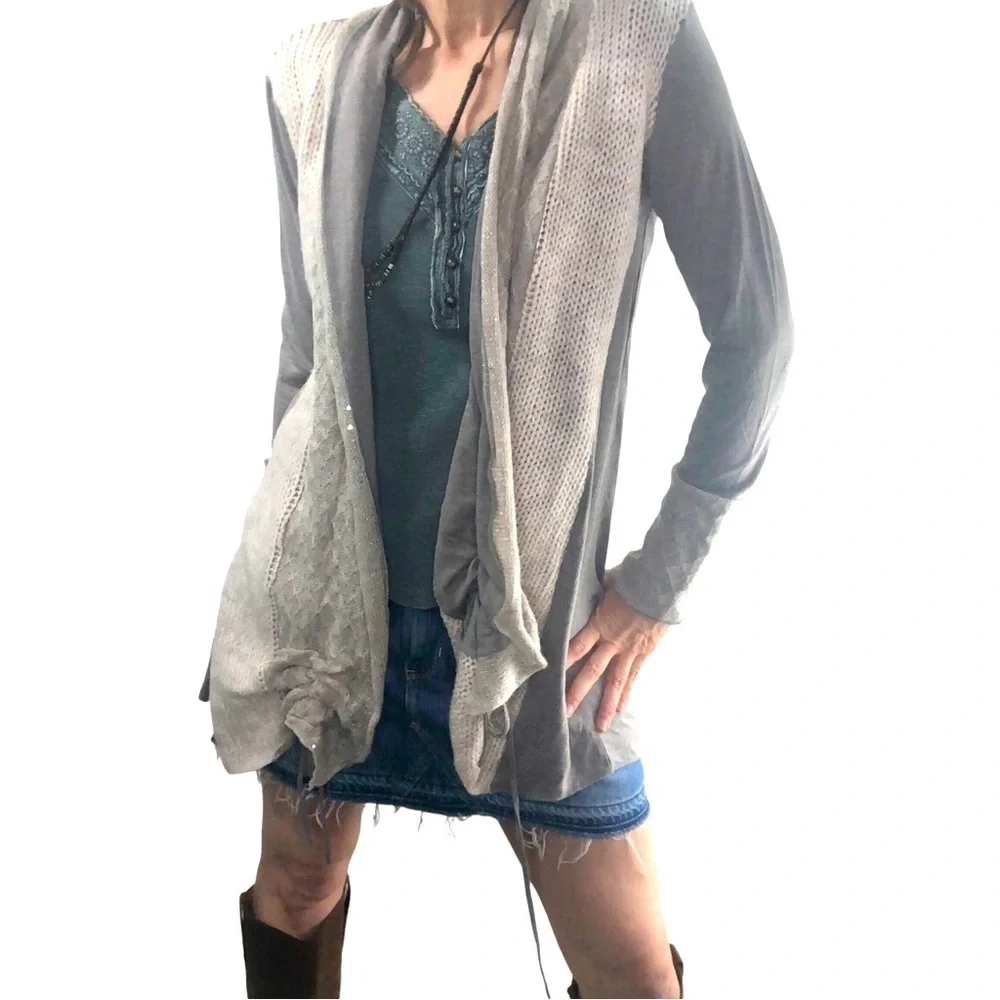 Venus Cottagecore Crochet Cardigan Sz S alpaca trim knit Romantic Boho Casual - Picture 3 of 12